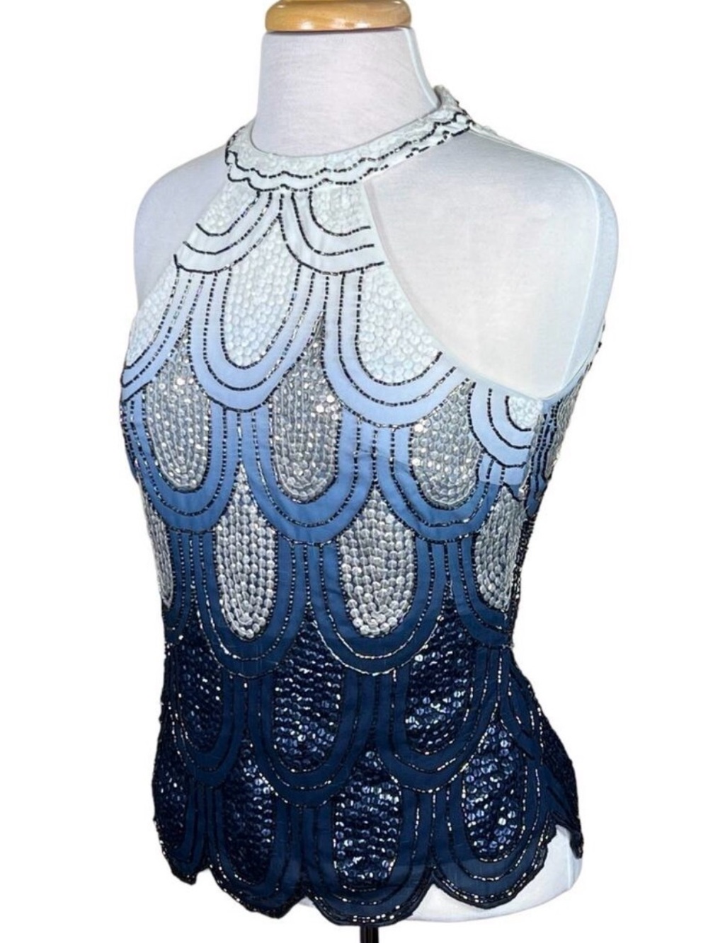 Embellished Ombre Halter Sequin Top - Navy to White - Picture 10 of 12
